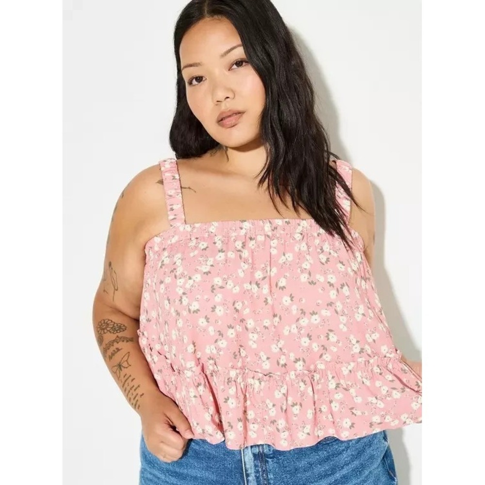 Torrid Lovesick Tired Smocked Strap Tank Top Women's Large Pink Cottagecore NEW